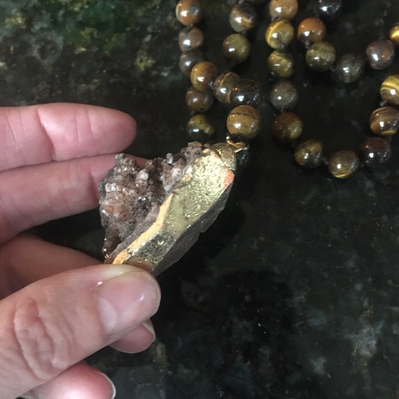 Natural Tiger Eye Druzy Pendant Necklace - Picture 5 of 6